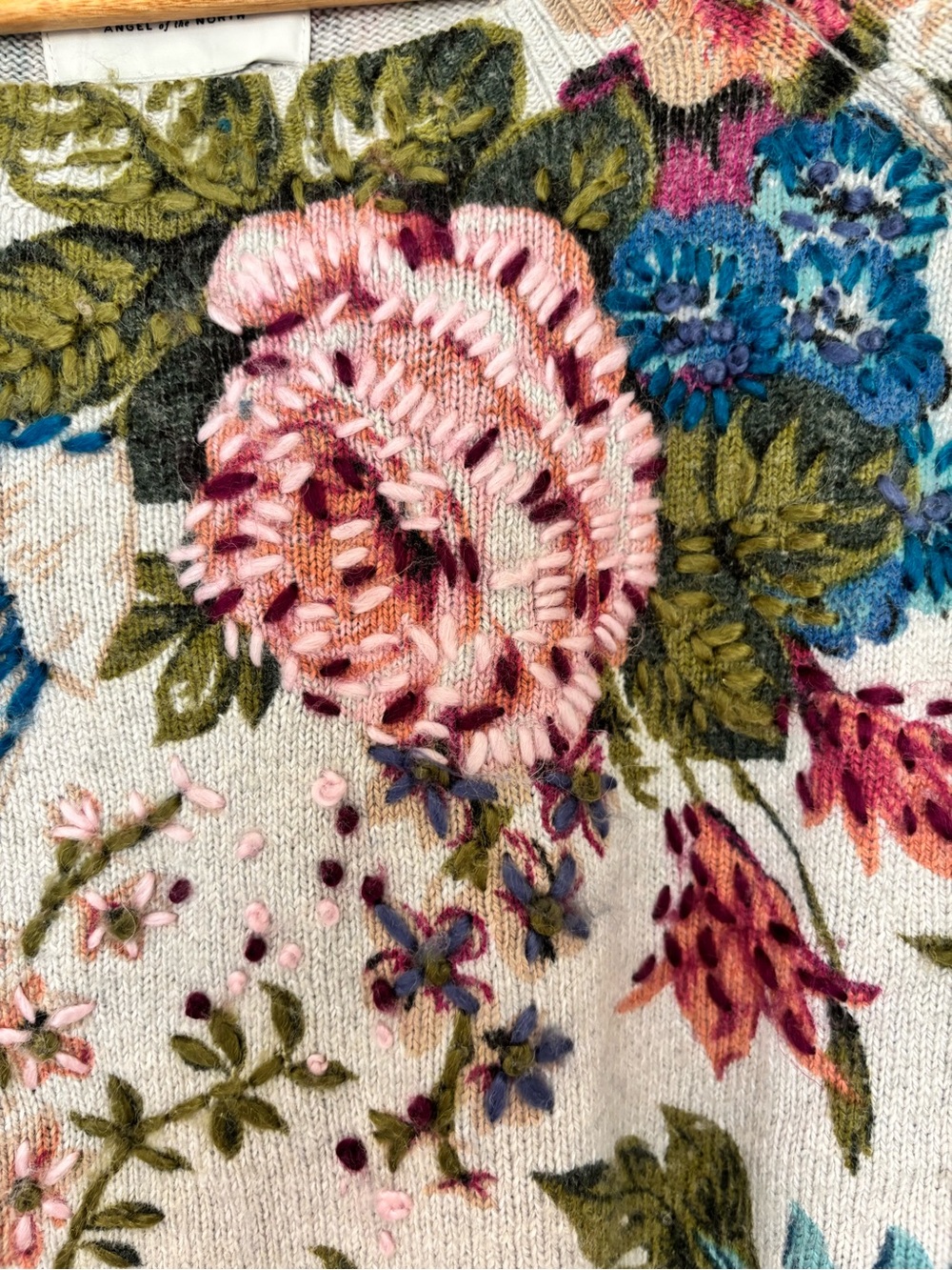 Anthropologie Angel Of The North S Gray Floral Sweater Embroidery Cottagecore - Picture 3 of 14